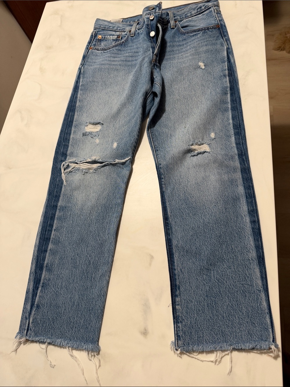 Levi's Light Blue Distressed Ankle Cropped Jeans